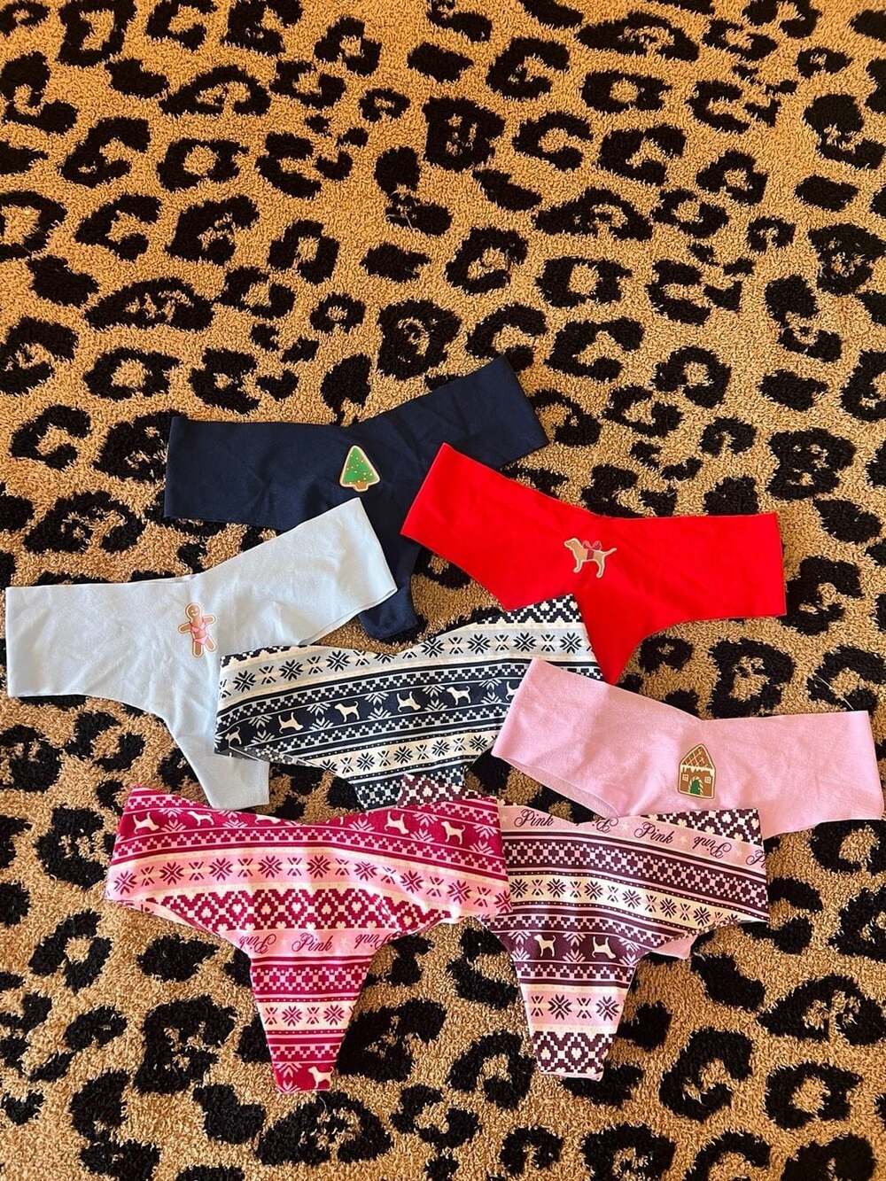 NWOT Pink Thong Panty Size XS Holiday Print Set